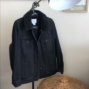 Black Sherpa Collar Jean Denim Jacket